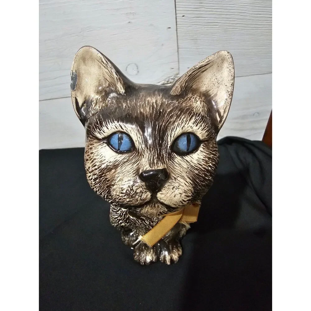 Rare Vintage 1987 9.5 inch cat brown w blue eyes